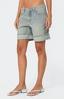 Edikted Cuffed Washed Denim Bermuda Shorts