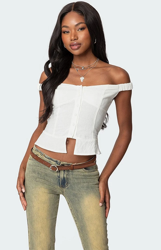 Edikted Ali Linen Look Off Shoulder Top