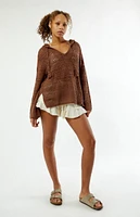 Roxy Hippie Love Open Knit Hooded Sweater