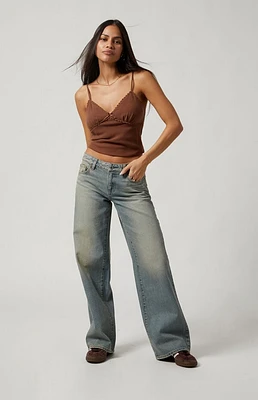 Pacsun Casey Whisker Low Rise Baggy Jeans Light Indigo
