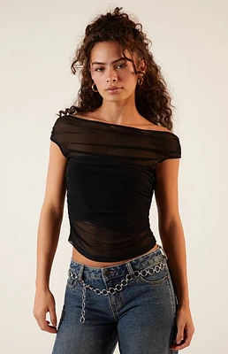 LA Hearts Mesh Off-The-Shoulder Top