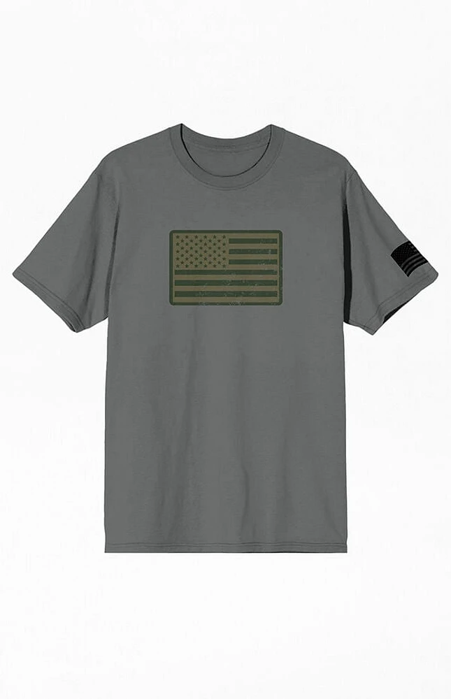 Gray America Straight & Wavy Flags T-Shirt