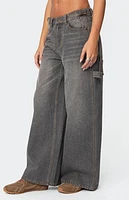 Edikted Baggy Washed Low Rise Carpenter Jeans