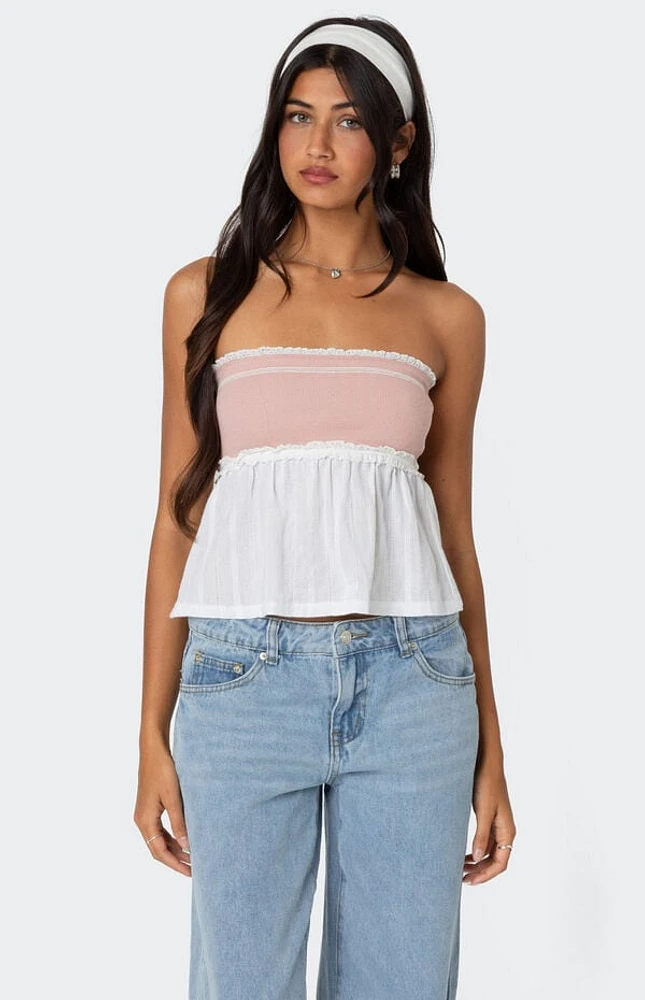 Edikted Rena Ribbed Peplum Tube Top