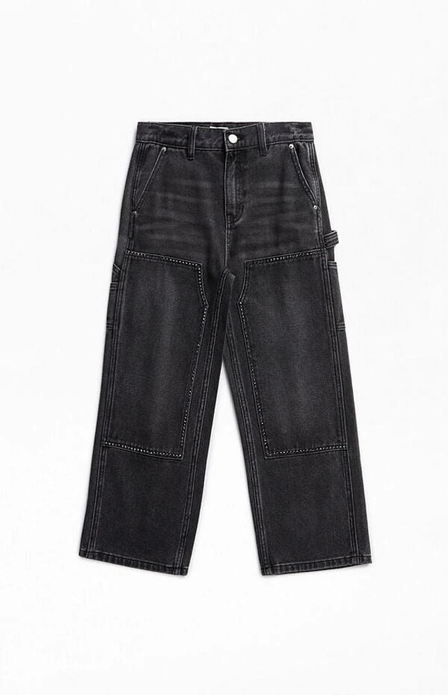 Pacsun Kids Black Studded Knee Baggy Carpenter Pants