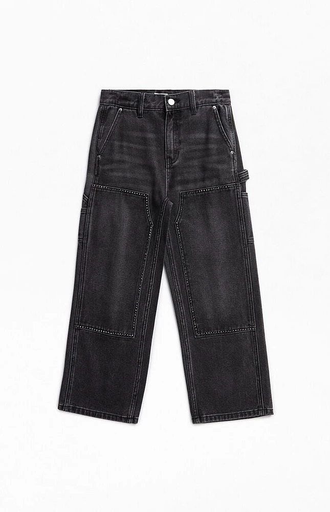 PacSun Kids Black Studded Knee Baggy Carpenter Pants