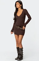 Edikted Ribbed Knit V Neck Mini Dress