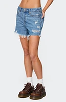 Edikted Cale Distressed Low Rise Denim Shorts