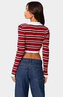 Edikted Collared Stripey Ribbed Crop Top