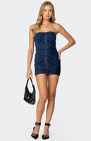 Edikted Ruched Strapless Denim Mini Dress