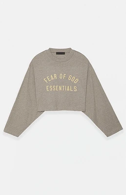 Fear of God Essentials Women's Heather Grey Tri-Blend Cropped Long Sleeve T-Shirt