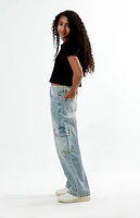 Pacsun Kids Acid Wash Frayed Baggy Cargo Jeans
