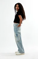 PacSun Kids Acid Wash Frayed Baggy Cargo Jeans