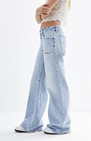 PacSun Lena Light Indigo Ripped Slit Low Rise Super Baggy Jeans