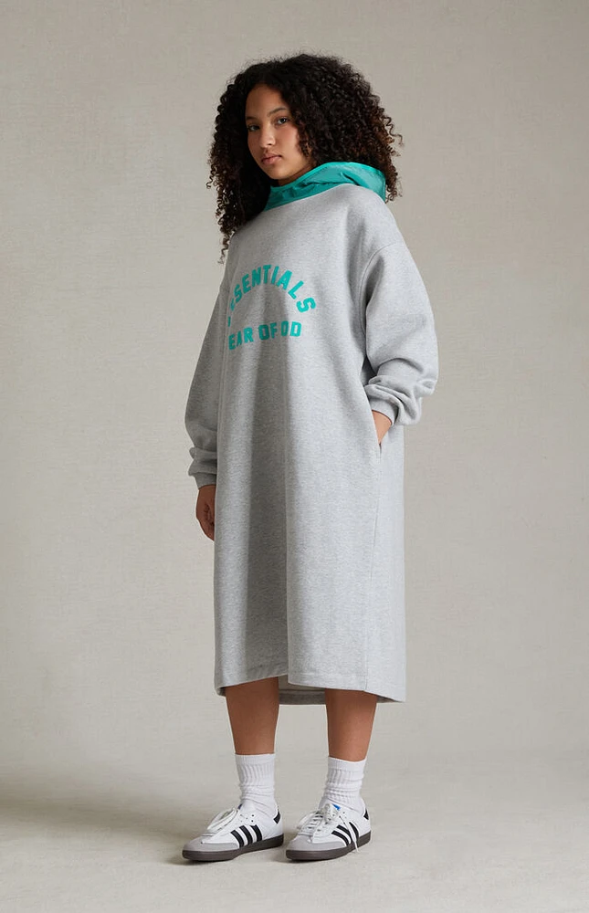 Kids Fear of God Essentials Light Heather Grey Mint Leaf Hooded Dress