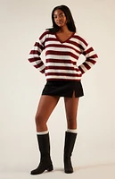 LA Hearts Striped V-Neck Sweater