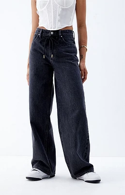 PacSun Cali Black Drawstring Baggy Boyfriend Jeans