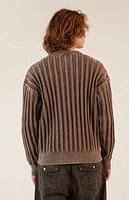 Pacsun Brown Wide Ribbed Knit Crew Neck Sweater