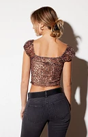 LA Hearts Leopard Mesh Tie Front Top