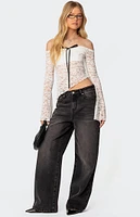 Edikted Asymmetric Sheer Lace Off Shoulder Top