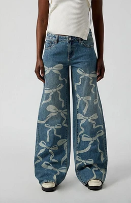 Pacsun Casey Bow Graphic Low Rise Baggy Jeans Medium Indigo