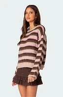 Edikted Oversized Fuzzy Striped Sweater