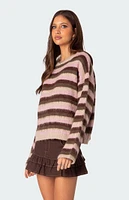 Edikted Oversized Fuzzy Striped Sweater