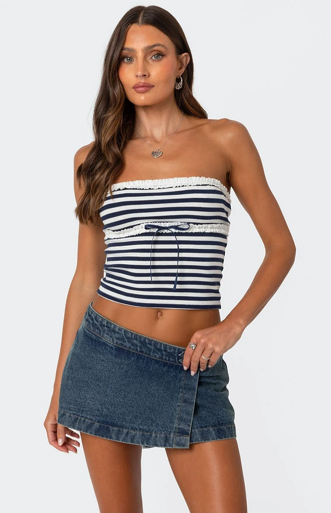 Edikted Striped Eyelet Trim Tube Top