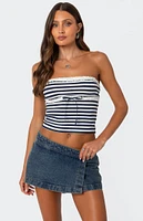 Edikted Striped Eyelet Trim Tube Top