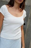 John Galt White V-Neck Off-The-Shoulder Top