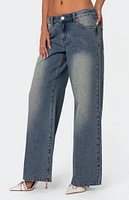 Edikted Magda Low Rise Acid Wash Jeans