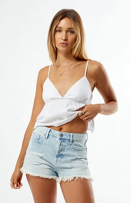 Pacsun Light Indigo Ripped Button High Waisted Denim Festival Shorts