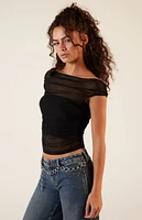 LA Hearts Mesh Off-The-Shoulder Top