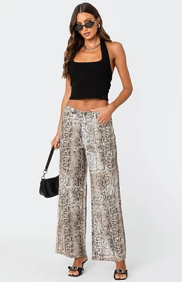 Edikted Snakeskin Printed Low Rise Jeans