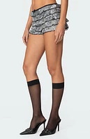 Edikted Camo Ruffled Mesh Shorts