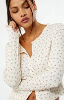 LA Hearts Floral Button Down Knit Long Sleeve Top