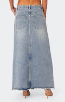Front Slit Washed Denim Maxi Skirt
