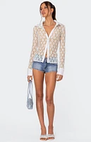 Edikted Cecilia Sheer Lace Button Up Shirt