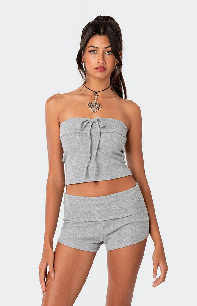 Edikted Lizzy Foldover Waffle Tube Top