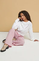 Beverly and Beck Heart Cable Knit Crew Neck Sweater