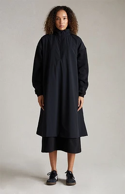 Women's Jet Black Nylon Fleece Mock Neck Sweater Dress