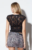 LA Hearts Short Sleeve Tie Front Lace Top