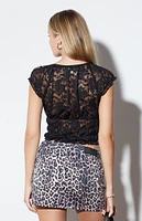 LA Hearts Short Sleeve Tie Front Lace Top