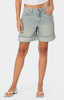 Edikted Cuffed Washed Denim Bermuda Shorts