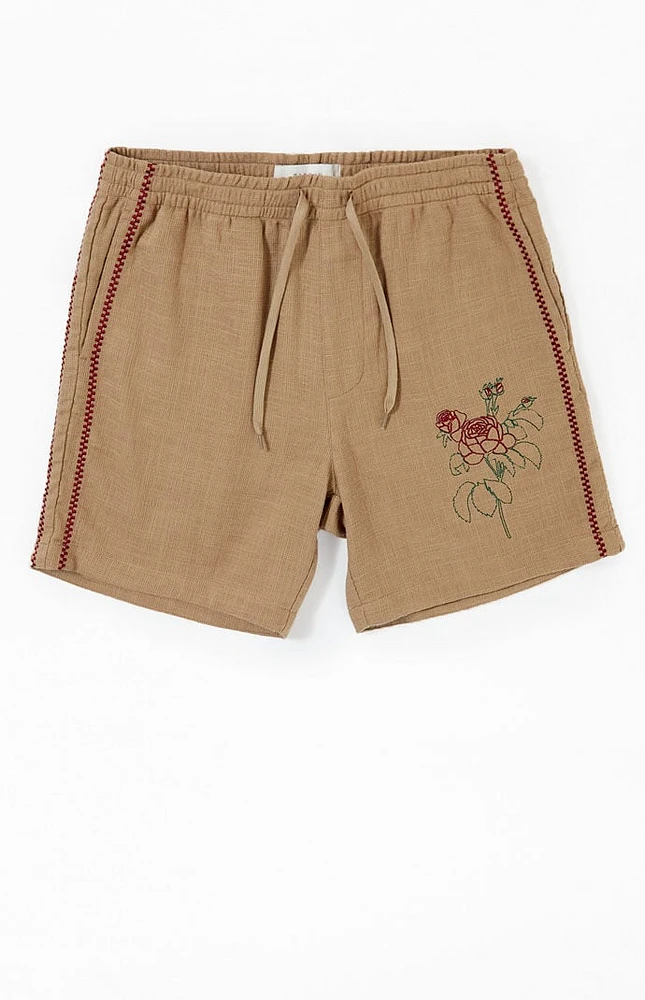 Embroidered Linen Volley Shorts
