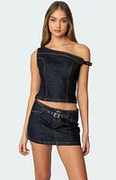 Edikted Keira Buckled Asymmetric Denim Top