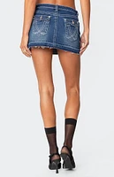 Edikted Contrast Stitch Washed Denim Mini Skirt