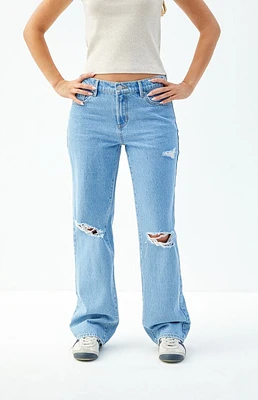 PacSun Jordyn Medium Indigo Ripped Low Rise Straight Leg Jeans