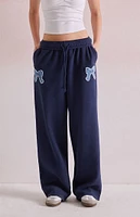 Beverly and Beck Denim Bow Applique Baggy Sweatpants