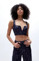 Recycled Warp Print Notched Crop Top